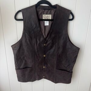 Vintage Cripple Creek Western Vest Mens Medium 100% Leather Shell Snap Button